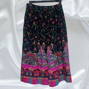 Multicolored Vintage A-Line Maxi Skirt with Embellished Floral Design- Size 8